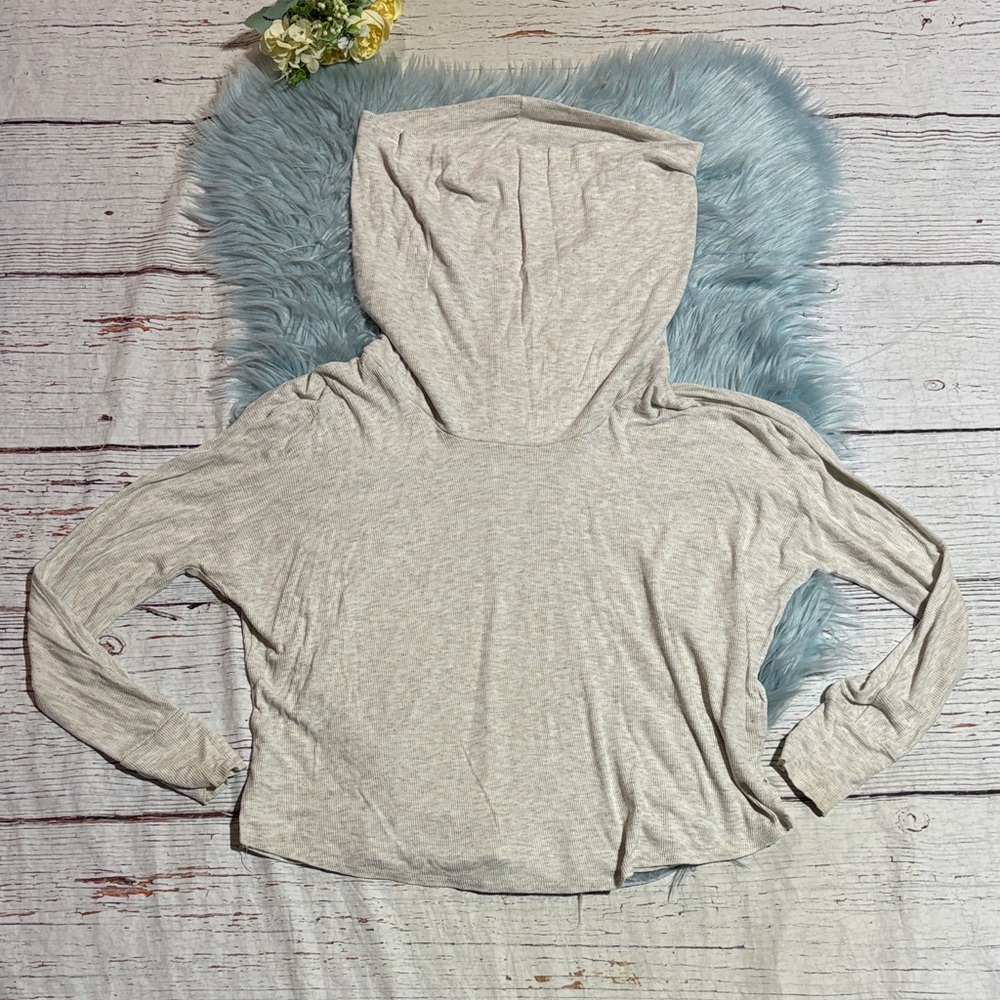Anthropologie eri + ali Cream Ribbed Metallic Accent Cowl-neck Top sz XS